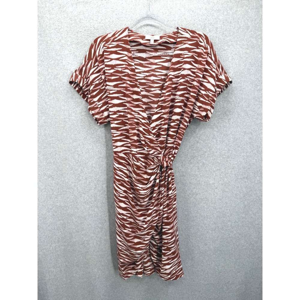 Joie Cata Dress Women Large Rust Zebra Faux Wrap Silk Mini Short Sleeve V-Neck